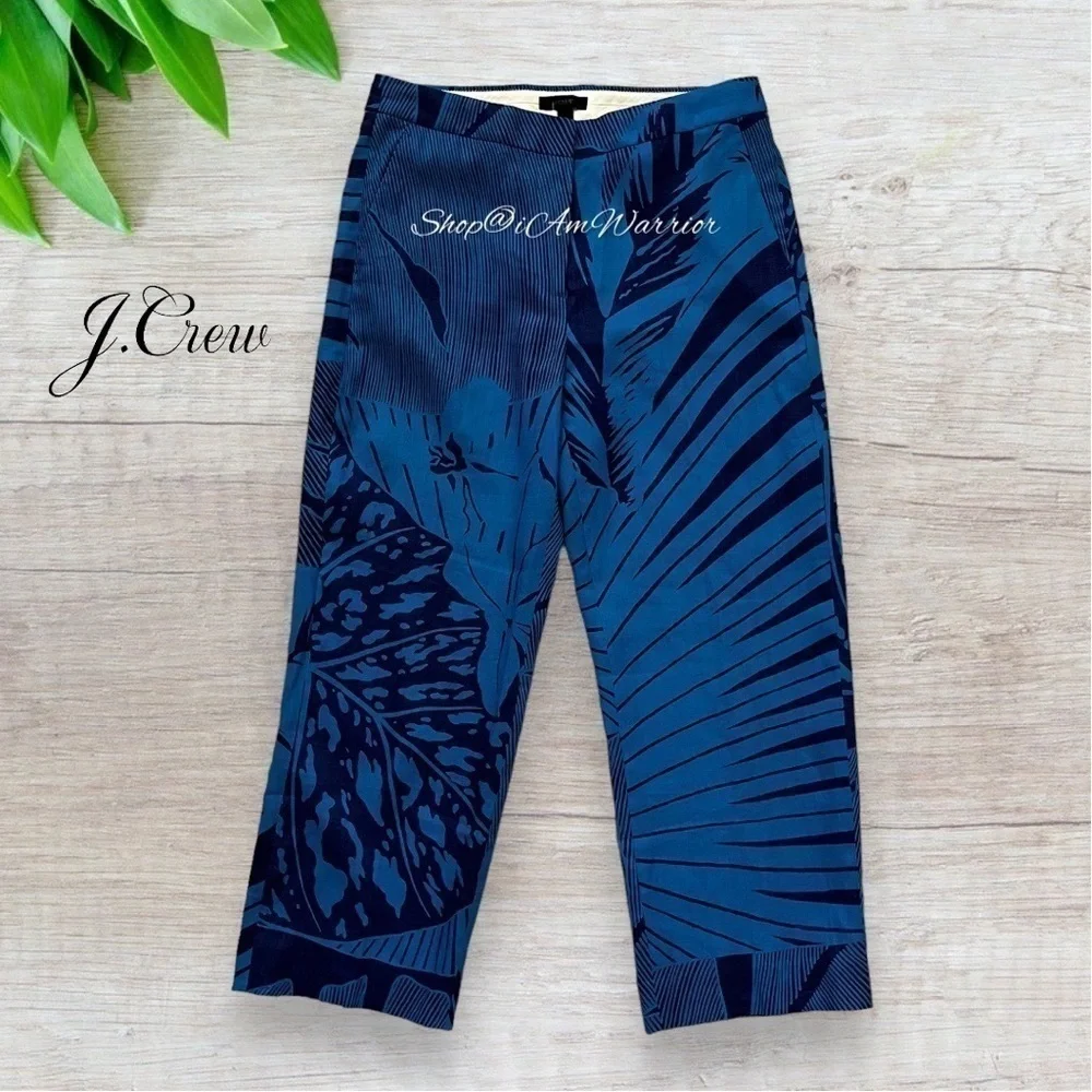 J.Crew NWT 2PC palm frond print silk top & matching linen pants *shop@iamwarrior